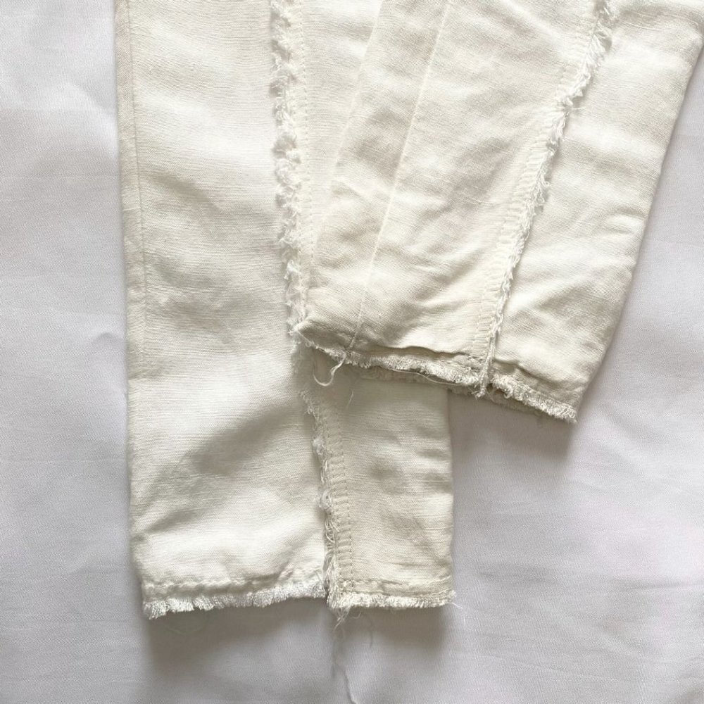 AJE WHITE LINEN BLEND MARTINO TAPERED LEG FRAY PANTS - 4 - Picture 10 of 13